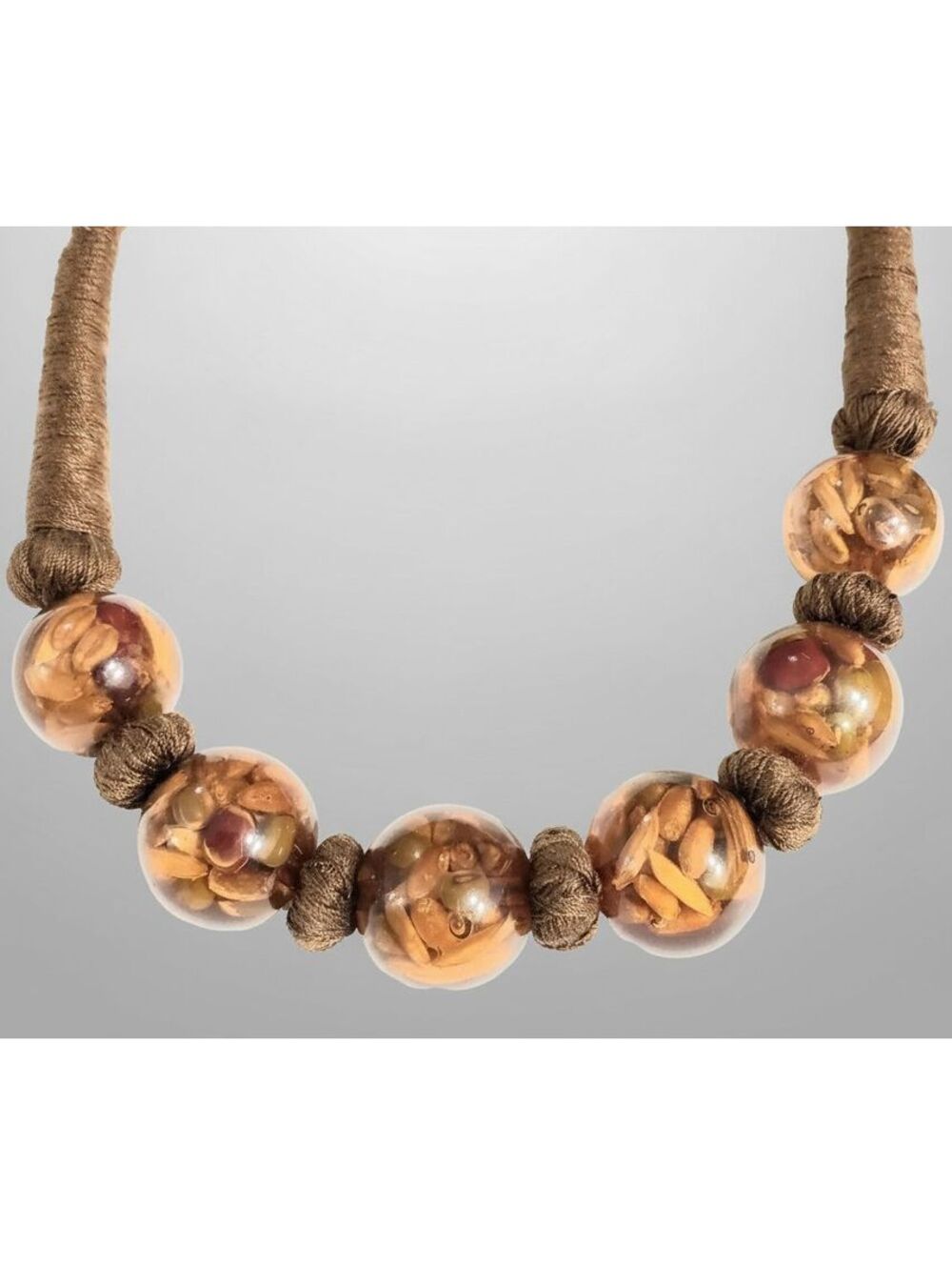 Vintage Tribal Necklace Acrylic Embedded Seeds Ethnic Chunky Jewelry br01-12